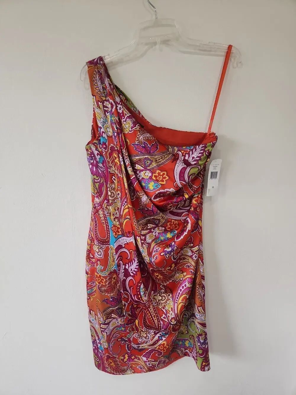 Ralph Lauren Asymmetrical One Shoulder Dress Size 10 Orange Paisley Medium NWT